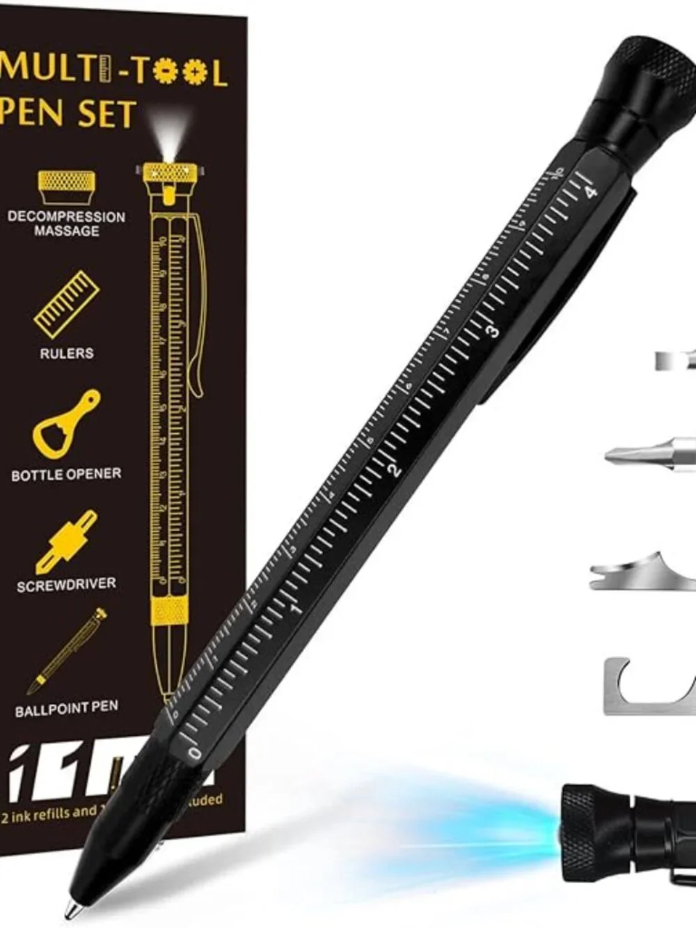 Multi-Function Aluminum Pen 11-in-1 Tool Set – LED Flashlight(1 Pack)